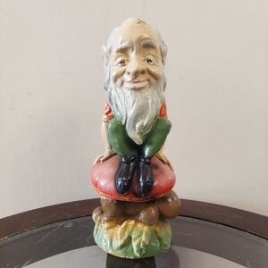 Antique c. 1920 Concrete Garden Gnome Statue for Lawn or Backyard Decoration